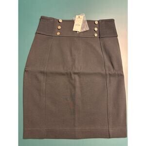 EXPRESS Black Pencil Skirt Zipper Back Gold Buttons Ribbed Waist Women’s Size 4